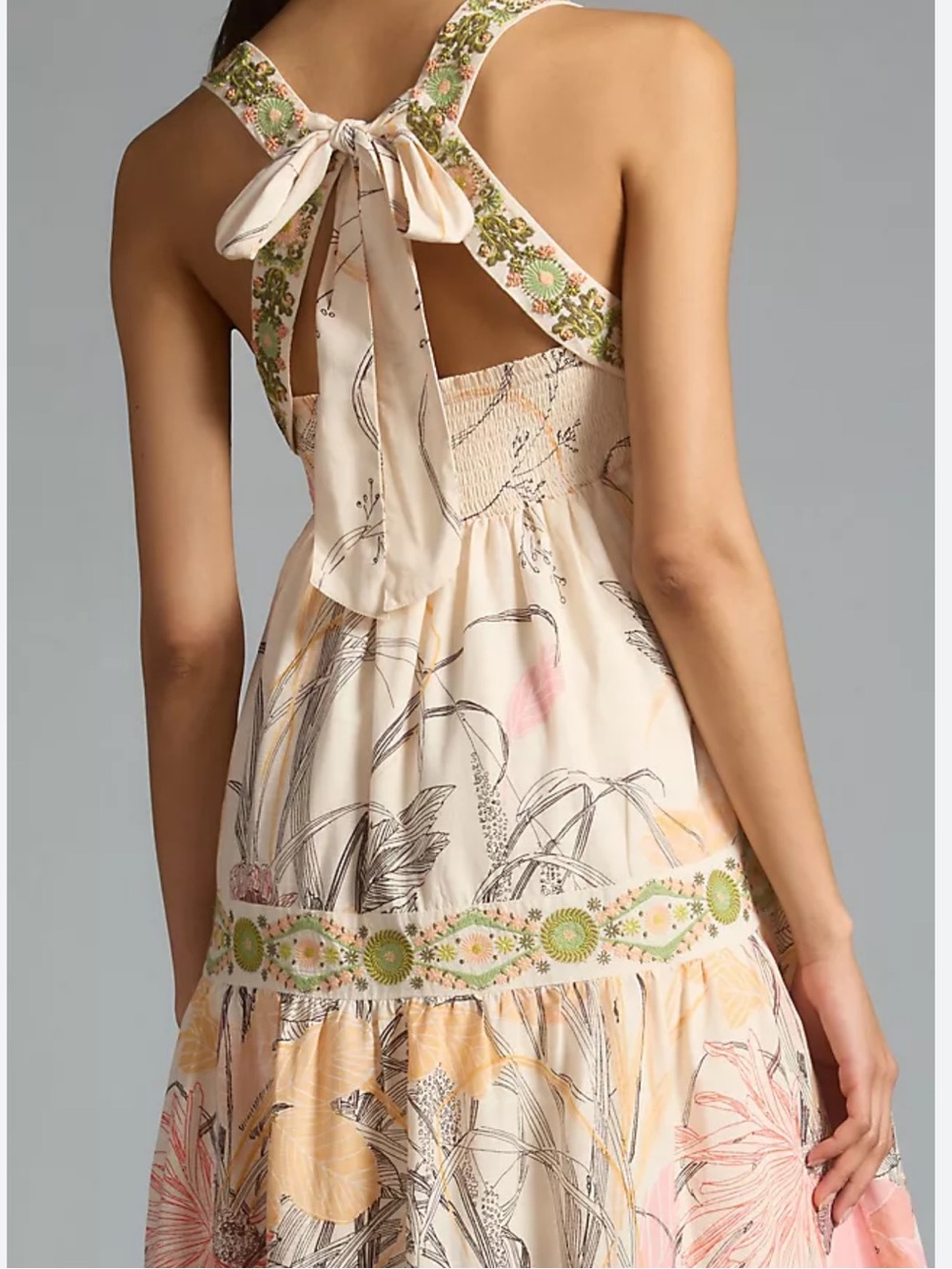 Anthropologie Floral Maxi Dress in Blush, Cream & Green Accents - Picture 2 of 12